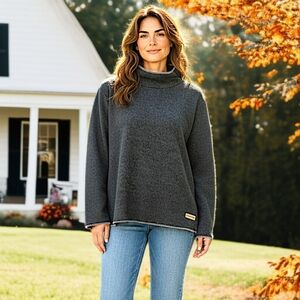 Dakini Fleece Sweater Pullover M Women Dark Gray Soft Cozy Whip Stitch Roll Neck